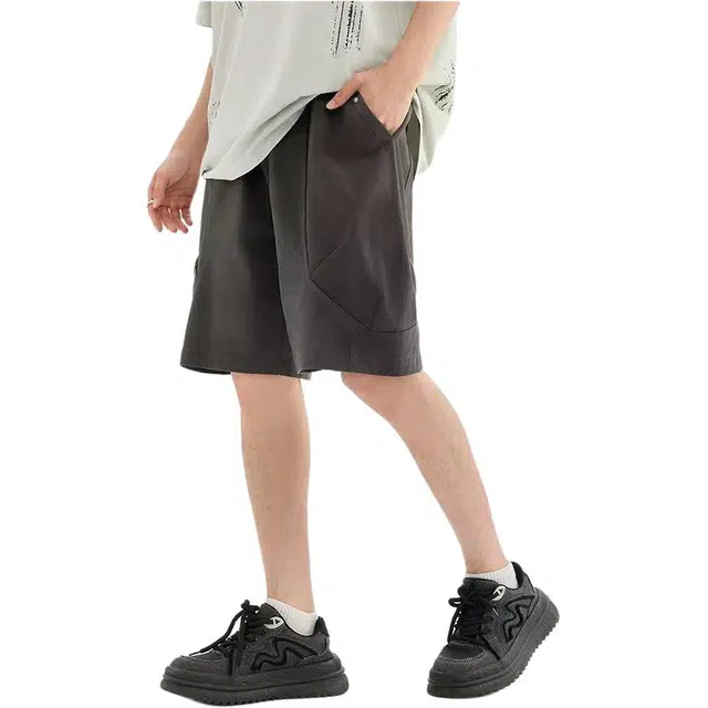 三福 脏染满版街潮宽松直筒裤中腰五分裤休闲短裤 男款