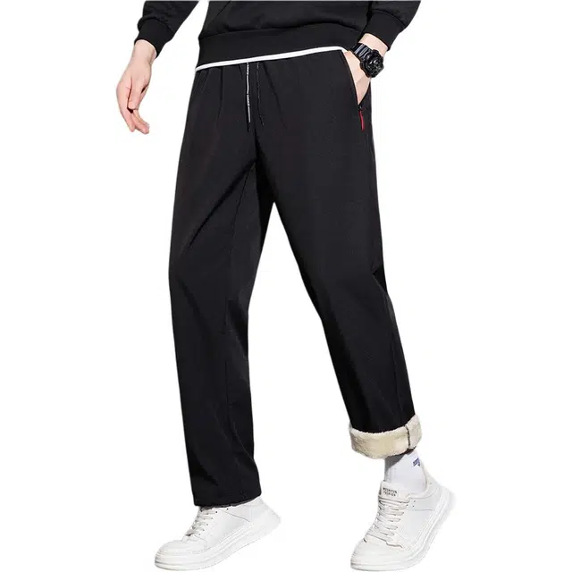 马员外 加绒运动宽松透气直筒休闲裤 男女同款