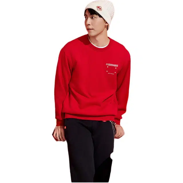 乔丹 质燥运动生活系列 字母圆领舒适透气百搭休闲宽松卫衣 男款 锦鲤红