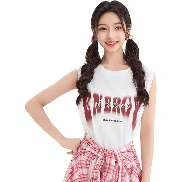 三福 晕染字母印花圆领百搭宽松无袖背心 女款