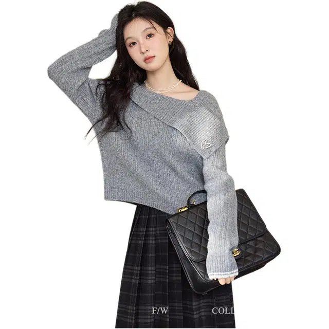 鹿向南 高级感宽松加厚上衣女毛衣 女款 灰色