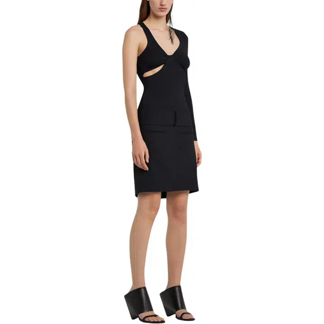COURREGES SS25 TWIST ASYMMETRICAL JERSEY TOP T BLACK