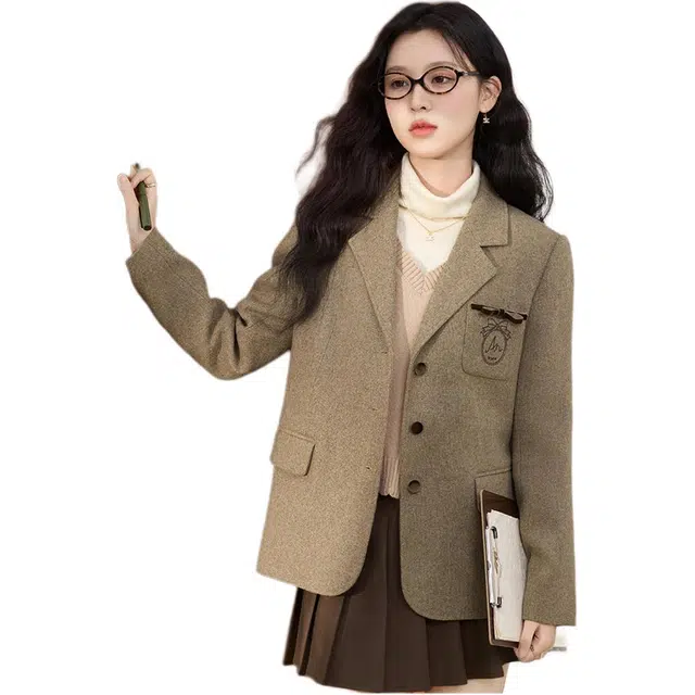 鹿向南 日落巴黎系列 简约单排扣宽松长袖西装 女款 燕麦咖