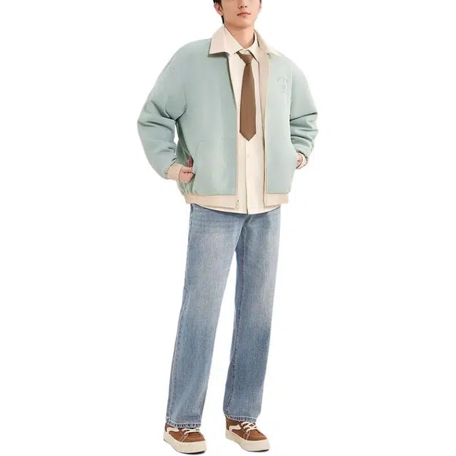 三福 纯色直筒中低腰长裤牛仔裤 男款