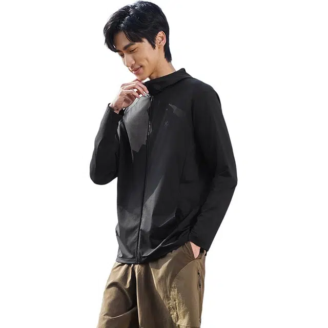 乔丹 运动休闲简约纯色连帽拉链夹克外套 男款 黑色