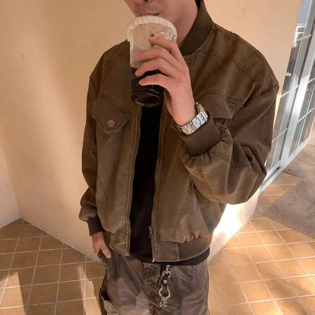虫小绿 美式复古工装潮牌做旧宽松休闲痞帅棒球领拉链夹克 男女同款