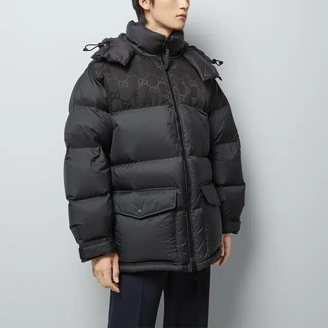 Gucci SS24 Logo Hooded Down Jacket Black