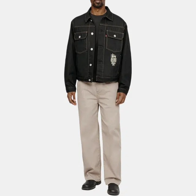 Stussy x Levi's SS24 Logo Embroidered Trucker Jacket Black