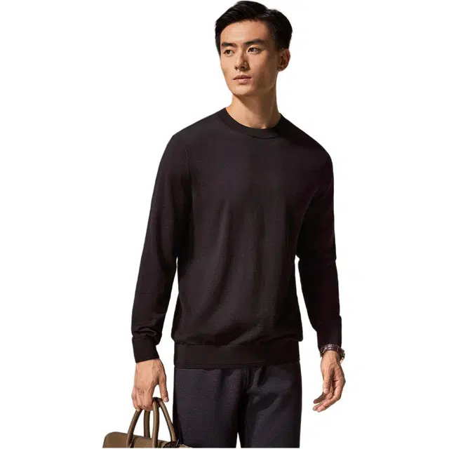 迪柯尼 纯色简约圆领修身保暖毛衣 男款