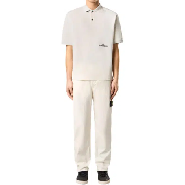 Stone Island Letter Button Polo Shirt White