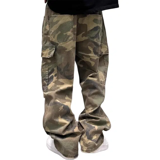 虫小绿 美式复古工装风迷彩直筒时尚潮流设计感宽松舒适百搭休闲裤 男女同款