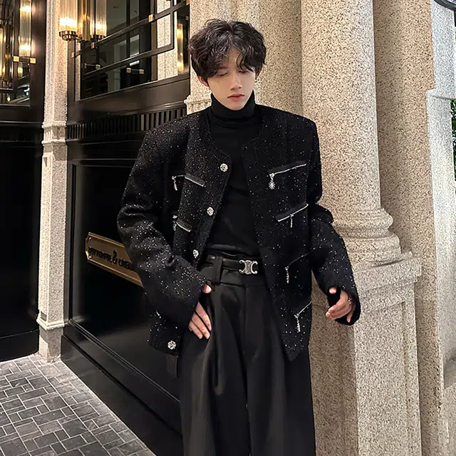 袋鼠 小香风高级感亮片设计时尚百搭轻奢潮流痞帅夹克外套 男女同款