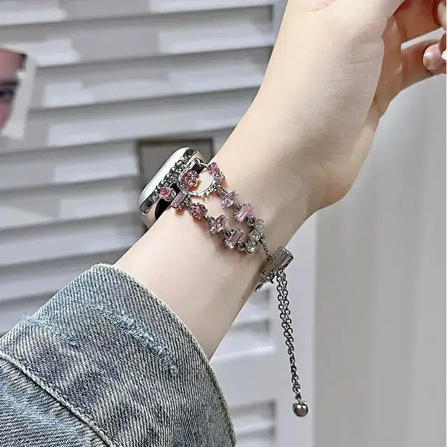 老佳 表带 苹果适用 金属材质 闪钻镂空小猫表带男女通用