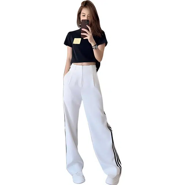 美洋 条纹通勤西装裤 女款 白色