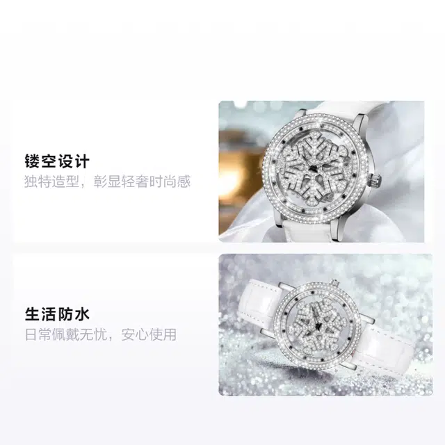 雅嘉怡 时来运转系列 五芒星满天星镶钻旋转防水小众高级感轻奢时尚女士款 石英机芯 牛皮表带 国表 女表 镂空表盘