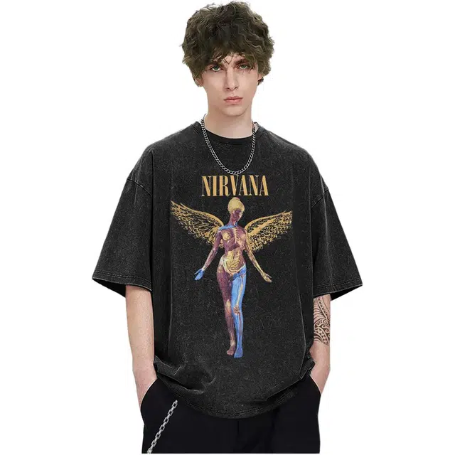 大白鲨 欧美高街复古摇滚风印花重磅水洗做旧长袖潮牌男帽衫卫衣 男款