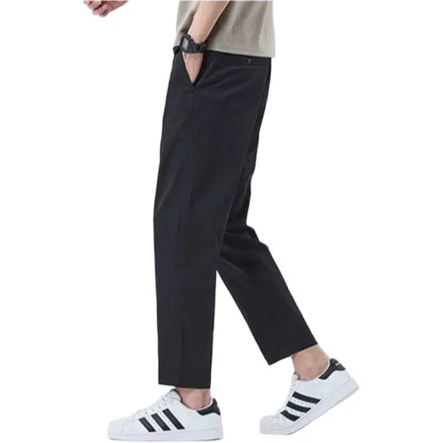 潮人榜 日系宽松日常通勤百搭夏季冰丝棉弹直筒九分休闲裤 男女同款