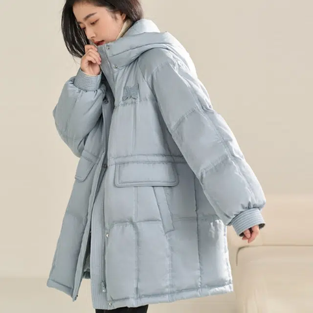 茵曼 纯色连帽加厚羽绒服 女款