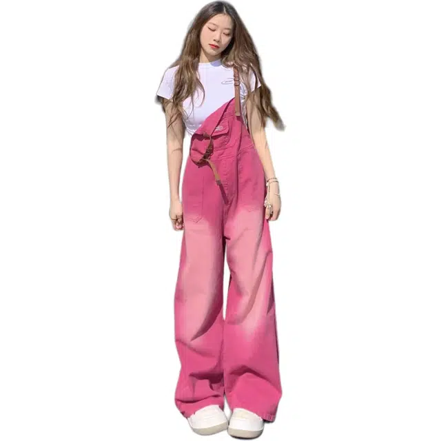 木清清 多巴胺穿搭复古高腰显瘦阔腿裤背带裤 女款