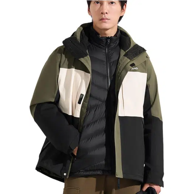 探路者  户外休闲舒适三合一  防水防风保暖防泼水冲锋衣 男款 极地白\军绿\黑色