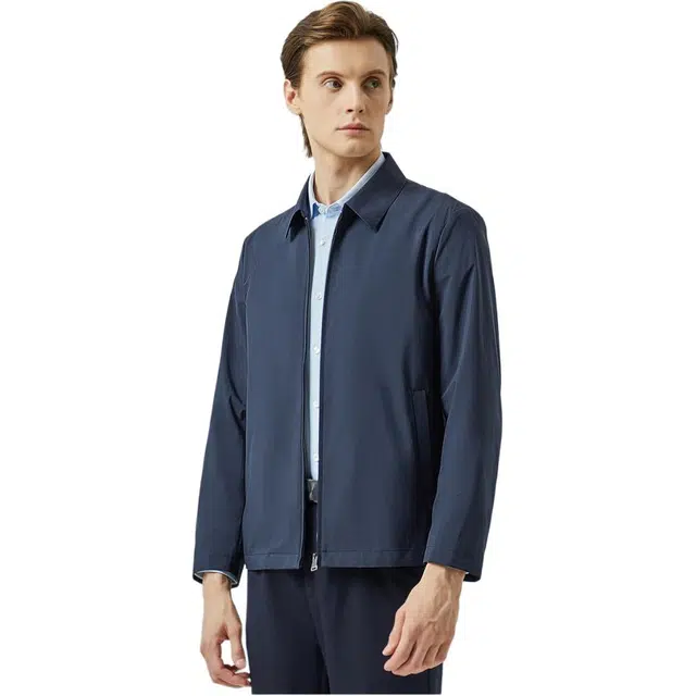 迪柯尼 翻领行政纯色长袖夹克外套 男款 深宝蓝