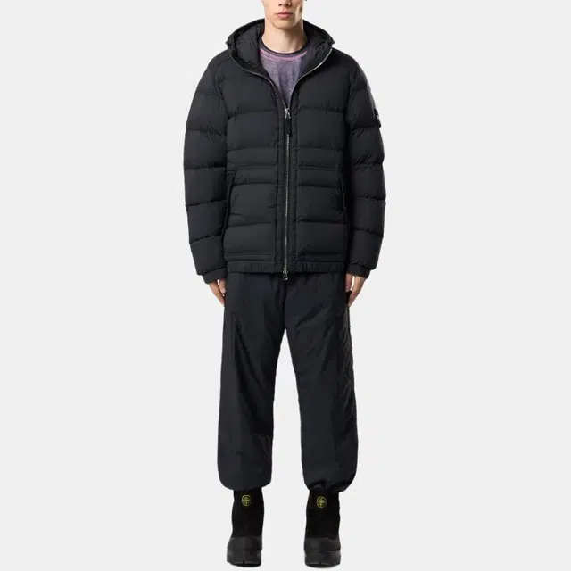 Stone Island Hooded Down Jacket Black
