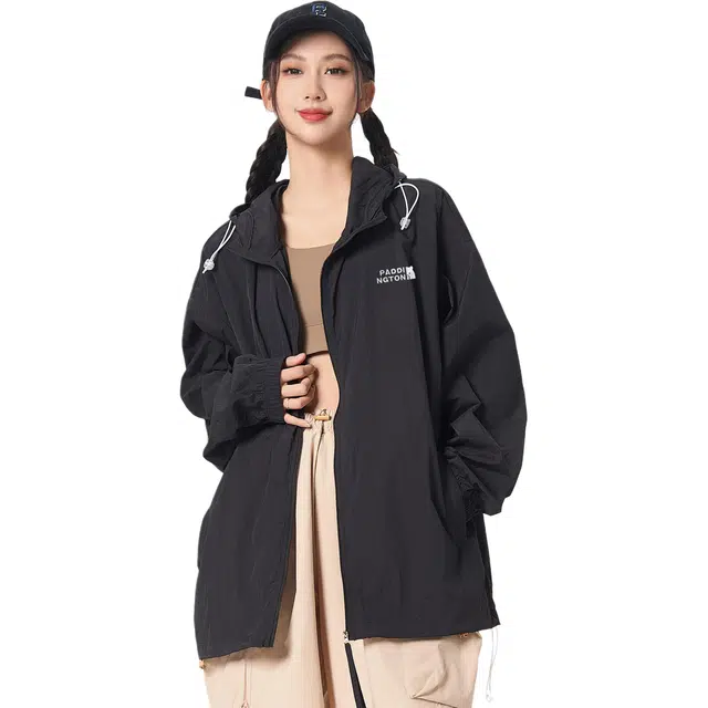 帕丁顿熊 简约小熊刺绣纯色宽松连帽户外性皮肤衣 超轻防晒服 男女同款