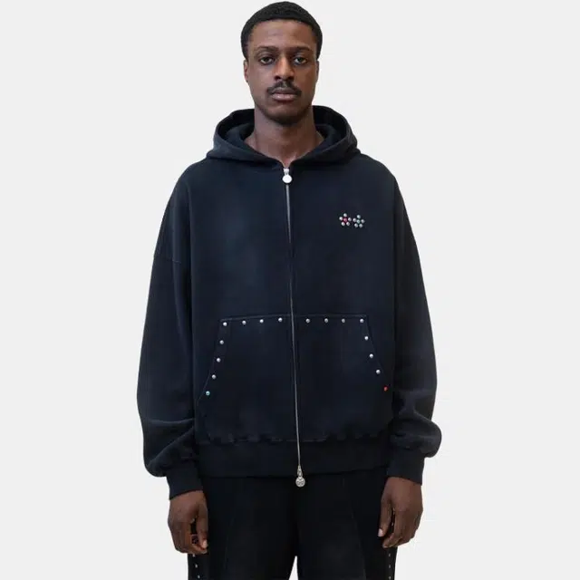 Vandy The Pink Studded Thermal Zip Up Hoodie