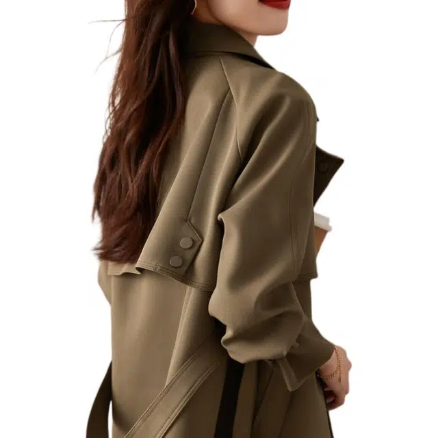 沫晗依美 简约纯色收腰百搭长袖风衣 女款 咖色