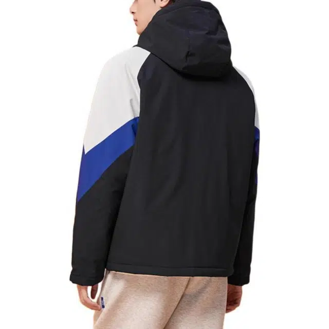 特步 活力系列 加厚连帽保暖棉服 男款 正黑色/雾淞灰/激情蓝