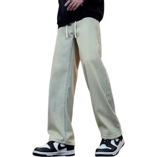 帝狼牛 美式复古高街风宽松直筒做旧百搭系带保暖拖地牛仔裤 男女同款