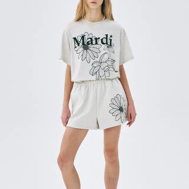 MARDI MERCREDI TSHIRT TRIPLE FLOWER_OATMEAL BLACK SS25T