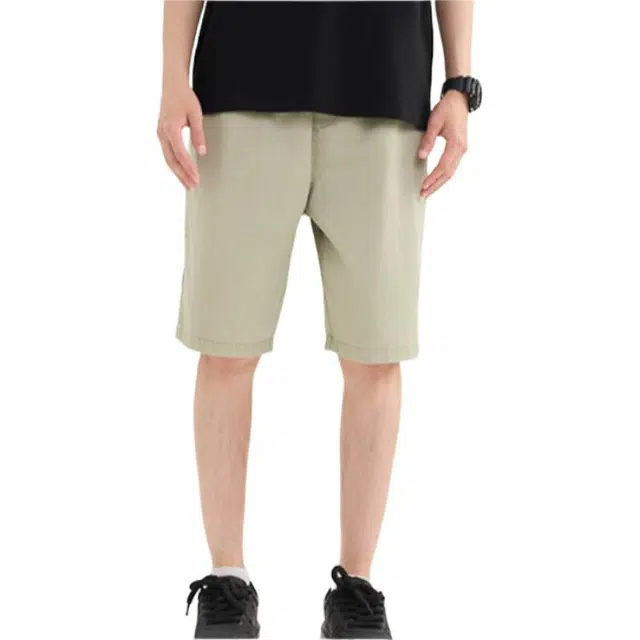 三福 简约宽松橡筋腰直筒裤中腰五分裤休闲短裤 男款