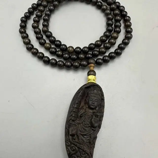 爵倾 沉贵宝月牙雕刻观音毛衣链 檀木 木作项链 男女同款情侣款