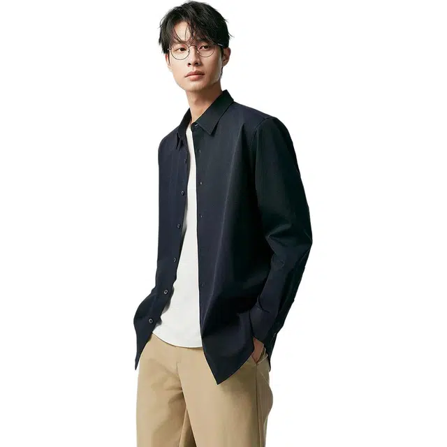 棉先生 高级感纯色百搭标准长袖衬衫 男款