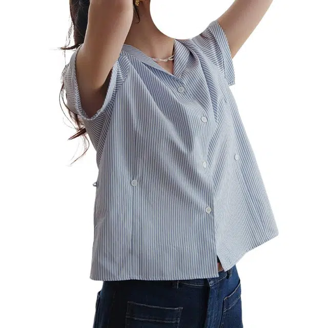 水中花 暗纹肌理法式海军领白色夏装绝美小上衣短袖衬衫 女款