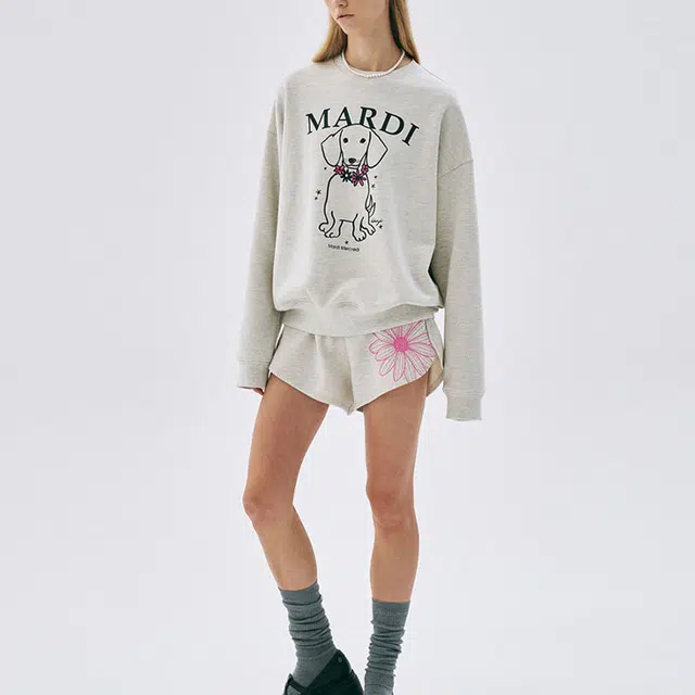 MARDI MERCREDI SS25 SWEATSHIRT SWING THE TAIL DDANJI FLOWER NECKLACE_OATMEAL PINK
