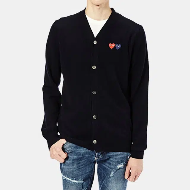 CDG Play Twin Heart Cardigan Navy