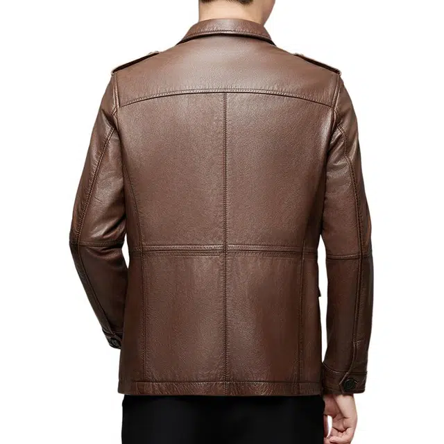 太子龍 头层油蜡牛皮真皮春秋季翻领皮夹克工装多口袋机车服外套皮衣 男款