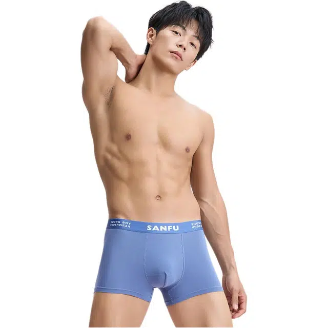 三福 大红色抗菌纯棉字母/数字/文字简约平角裤中腰内裤 男款