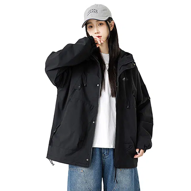 棉基因  美式高街简约山系户外机能魔术贴休闲百搭宽松连帽拉链大口袋  防水防风透气耐磨防雨冲锋衣 男女同款