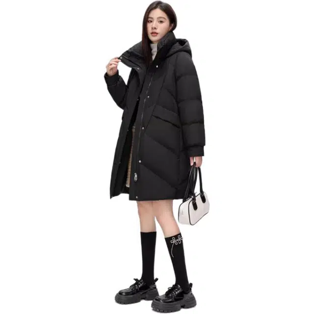 雅鹿 纯色中长款可拆卸帽休闲保暖羽绒服 女款