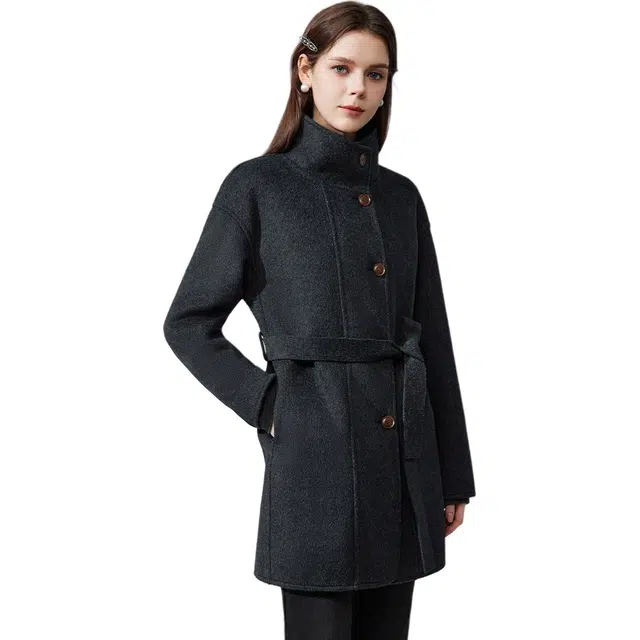 爱依服 通勤中长款简约大衣 女款 深灰