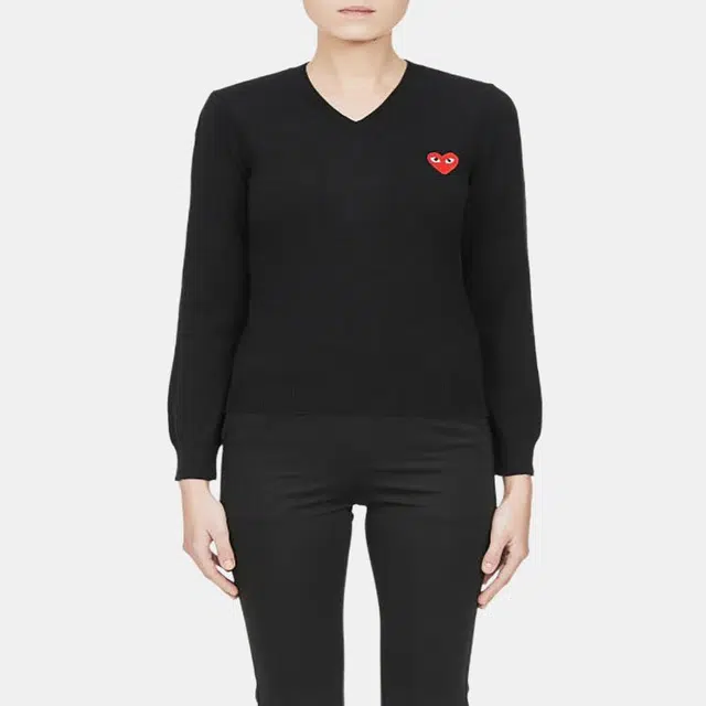 CDG Play Heart Logo Knit Sweater Black