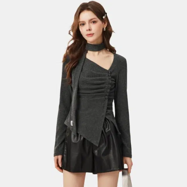 爱依服 舒适休闲百搭简约长袖纯色针织衫 女款 深灰