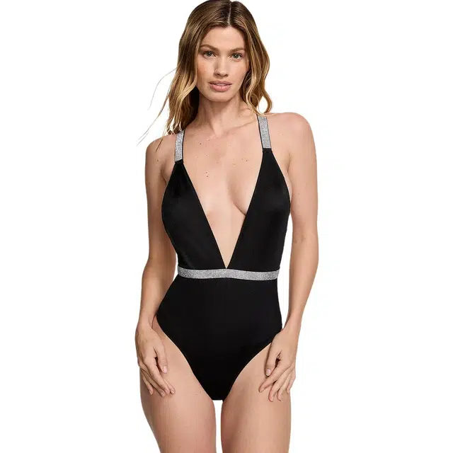 Victoria's Secret Shine Plunge One-Piece SwimsuitBlack
