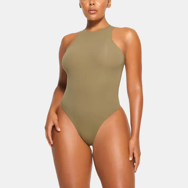 SKIMS FITS EVERYBODY HIGH NECK BODYSUIT KHAKI