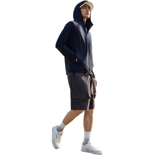 乔丹 运动休闲简约纯色连帽拉链夹克外套 男款 黑色