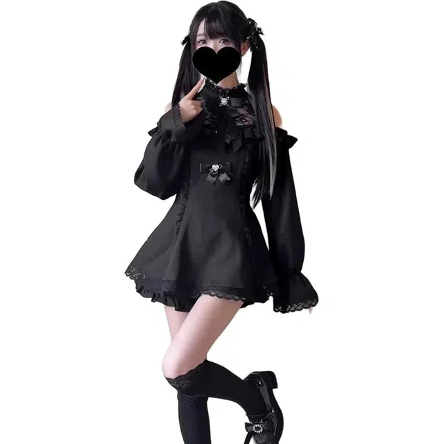 梨九九 日系暗黑学院风制服蕾丝腰显显瘦连衣裙高腰短裙两件套裙装套装 女款