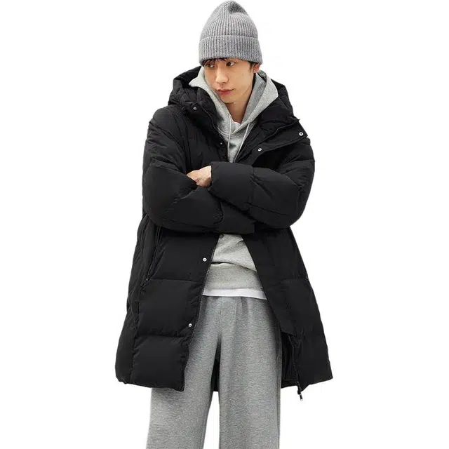 森马 时尚百搭简约舒适日常通勤柔软舒适亲肤三防户外长款连帽面包服保暖羽绒服 男款